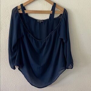 Express Women's Dark Blue Sheer Blouse